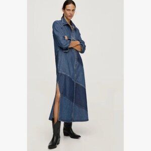 MNG Mango Shirt Dress Womens Size 4 / S Denim Asymmetric Panels w/ Pockets Maxi